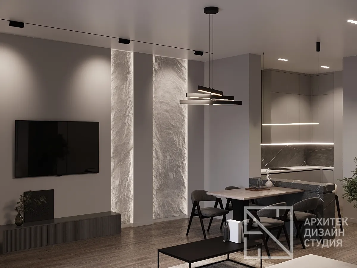 Дизайн интерьера квартиры в г. Красноярск по ул. Ладо Кецховели, 34 - Гостиная-кухня - Фото 4